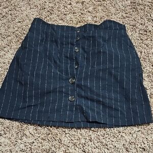 Navy Blue Striped Button-Front Skirt